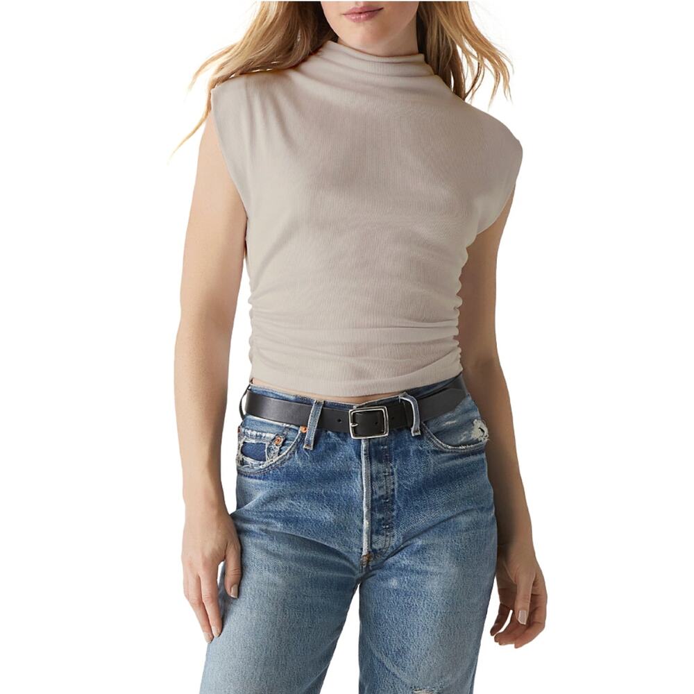 Michael Stars Amara Ruched Cowl Neck Rib T-Shirt cement